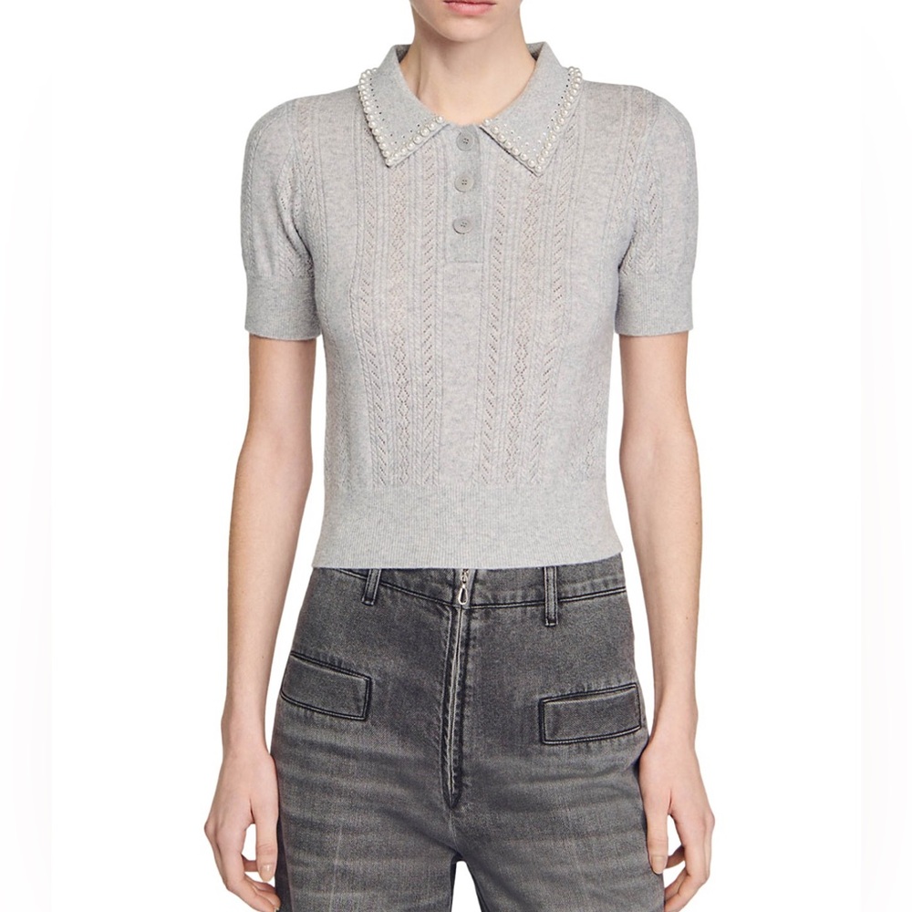 Sandro Willy Polo Collar Short Sleeve Sweater